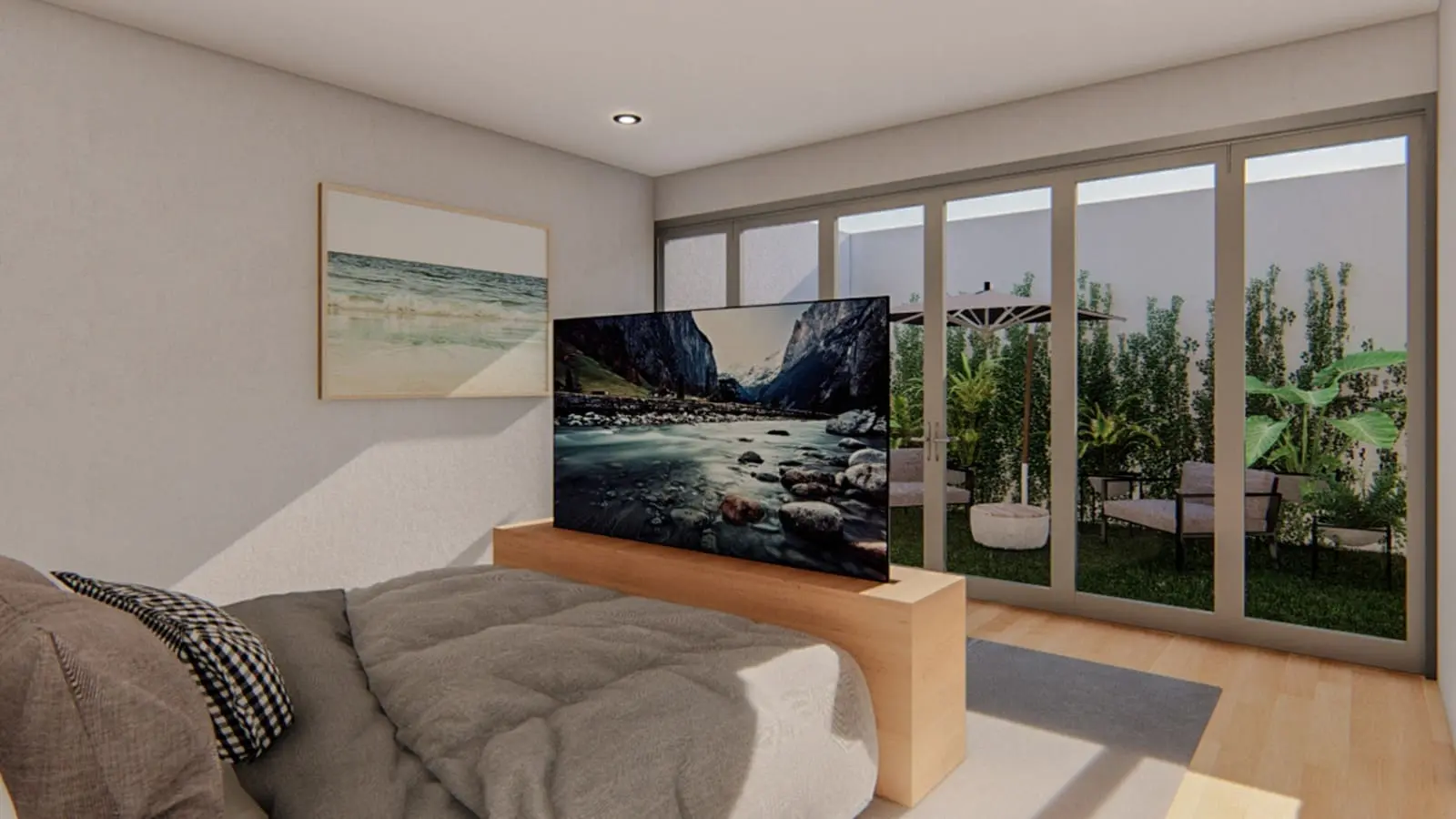 sala con 2 muebles en terraza, uno en forma de L y otro para una persona
